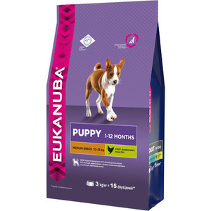 Сухой корм Eukanuba Puppy Medium Breed with Chicken с курицей для щенков средних пород 3кг фото