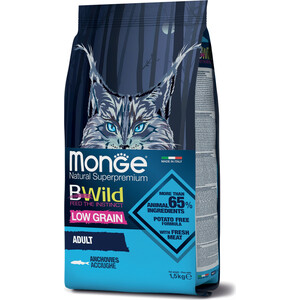 Сухой корм Monge BWild Adult Cat Low Grain Anchovies низкозерновой с анчоусами для взрослых кошек 1,5кг - фото 2