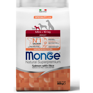 фото Сухой корм monge speciality line adult dog mini salmon and rice с лососем и рисом для взрослых собак мелких пород 800г