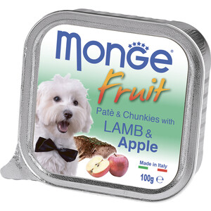 фото Консервы monge dog fruit pate and chunkies with lamb & apple паштет и кусочки с ягненком и яблоком для собак 100г