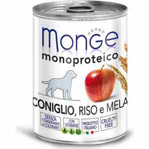 фото Консервы monge dog monoproteico fruits pate rabbit, rice & apple паштет из кролика с рисом и яблоками для собак 400г