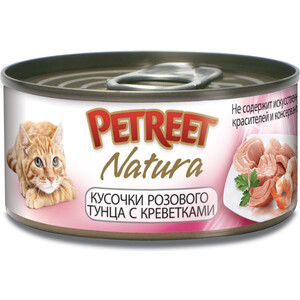 фото Консервы petreet natura кусочки розового тунца с креветками для кошек 70г