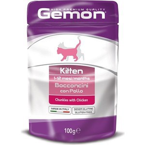фото Паучи gemon kitten chunkies with chicken с курицей кусочки для котят 100г
