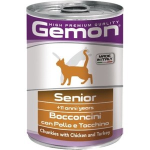 фото Консервы gemon cat senior chunkies with chicken and turkey с курицей и индейкой кусочки для пожилых кошек 415г