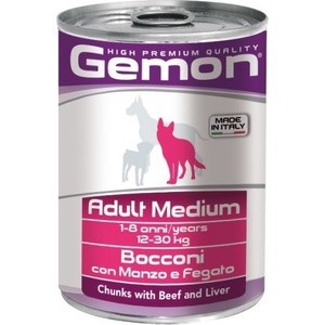 фото Консервы gemon dog adult medium chunks with beef and liver с говядиной и печенью для собак средних пород 415г