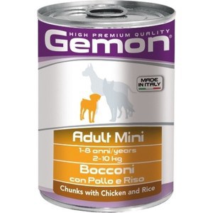 фото Консервы gemon dog adult mini chunks with chicken and rice с курицей и рисом кусочки для собак 415г