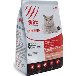Сухой корм Blitz Petfood Superior Nutrition Adult Cats with Chicken с курицей для взрослых кошек 2кг - фото 1