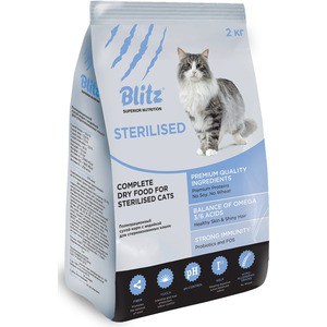 Сухой корм Blitz Petfood Superior Nutrition Adult Cats Sterilised с индейкой для стерилизованных кошек 2кг - фото 1