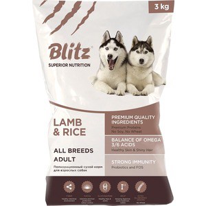 

Сухой корм Blitz Petfood Superior Nutrition Adult Dog All Breeds with Lamb & Rice c ягнёнком и рисом для взрослых собак всех пород 3кг, Superior Nutrition Adult Dog All Breeds with Lamb & Rice c ягнёнком и рисом для взрослых собак всех пород 3кг