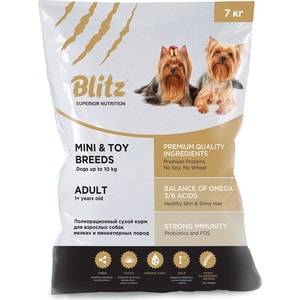 фото Сухой корм blitz petfood superior nutrition adult dog mini & toy breeds up to10kg с курицей для взрослых собак миниатюрных и мелких пород 7кг