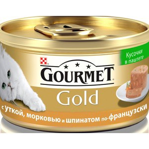 фото Консервы gourmet gold кусочки в паштете с уткой, морковью и шпинатом по-французски для кошек 85г (12254204)