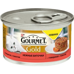 Консервы Gourmet Gold нежные биточки с говядиной и томатом для кошек 85г (12296420)