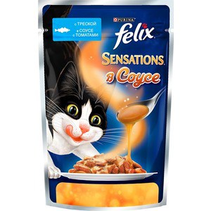 фото Паучи felix sensations кусочки с треской в соусе с томатами для кошек 85г (12318966)