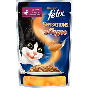 фото Паучи felix sensations кусочки с уткой в соусе с морковью для кошек 85г (12318967)