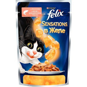 фото Паучи felix sensations кусочки с лососем в желе с добавлением трески для кошек 85г (12318961)