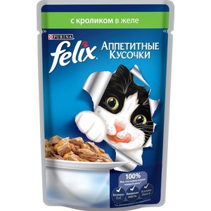фото Паучи felix аппетитные кусочки с кроликом в желе для кошек 85г (12318915)