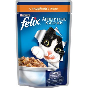фото Паучи felix аппетитные кусочки с индейкой в желе для кошек 85г (12318919)