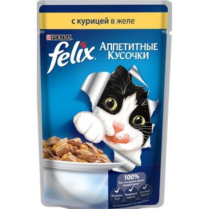 фото Паучи felix аппетитные кусочки с курицей в желе для кошек 85г (12318960)