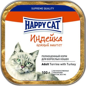 фото Консервы happy cat adult terrine with turkey нежный паштет с индейкой для взрослых кошек 100г (px600hx040)