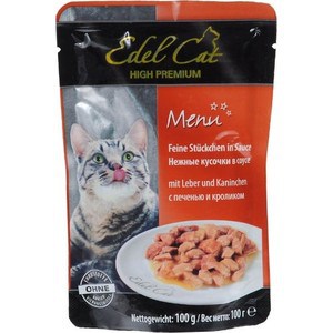 

Паучи Edel Cat Menu нежные кусочки в соусе с печенью и кроликом для кошек 100г (08101), Menu нежные кусочки в соусе с печенью и кроликом для кошек 100г (08101)