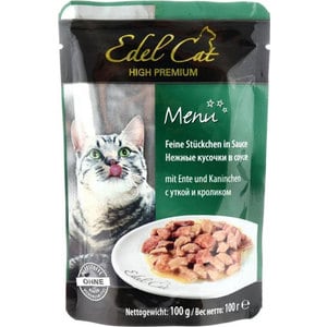 фото Паучи edel cat menu нежные кусочки в соусе с уткой и кроликом для кошек 100г (08103)