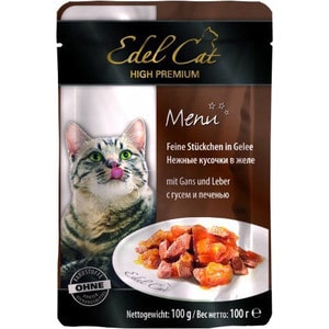 фото Паучи edel cat menu нежные кусочки в желе с гусем и печенью для кошек 100г (08104)