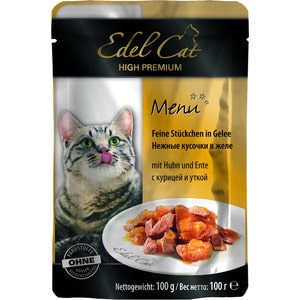 фото Паучи edel cat menu нежные кусочки в желе с курицей и уткой для кошек 100г (08106)