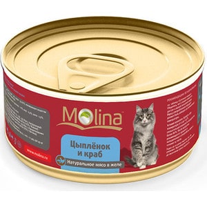 Консервы Molina Натурально мясо в желе цыпленок и краб для кошек 80г (0887)