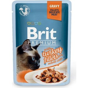 Паучи Brit Premium GRAVY with Turkey Fillets for Adult Cats кусочки в соусе с филе индейки для взрослых кошек 85г (518531)
