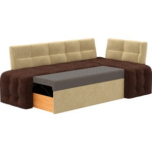 Кухонный угловой диван Мебелико Люксор микровельвет (коричнево/бежевый) угол правый