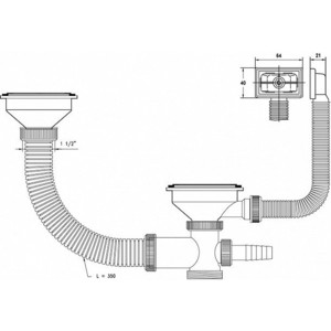 Слив для кухонной мойки IDDIS на две чаши, с решетками D114 и переливом (021UPS0i84) от Техпорт