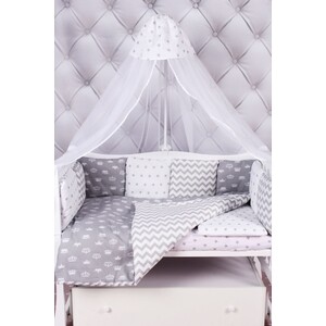 Комплект постельного белья AmaroBaby 18 предметов (6+12 подушек-бортиков) Royal Baby ( бязь, серый)