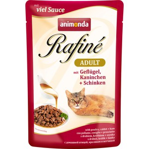 Паучи Animonda Rafine Adult with Poultry, Rabbit + Ham с мяса домашней птицей, кроликом и ветчиной для кошек 100г (83790) фото