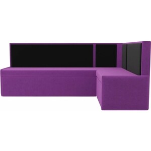 Кухонный угловой диван АртМебель Кристина микровельвет фиолетово/черный правый
