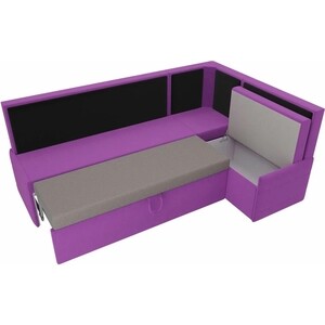 Кухонный угловой диван АртМебель Кристина микровельвет фиолетово/черный правый