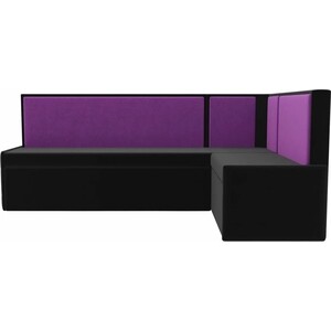 Кухонный угловой диван АртМебель Кристина микровельвет черно/фиолетовый правый