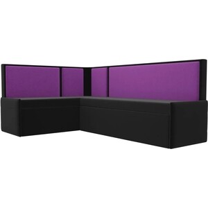 Кухонный угловой диван АртМебель Кристина микровельвет черно/фиолетовый левый