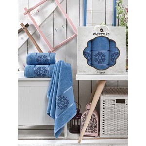 

Набор из 3 полотенец Merzuka Damask голубой махра 50x80-2/70x130-1 (9321голубой), Damask голубой махра 50x80-2/70x130-1 (9321голубой)