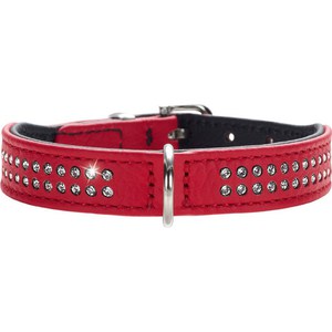 фото Ошейник hunter collar diamond petit 27 nickel-plated (20-24см) кожа 2 ряда страз красный для собак