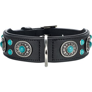 фото Ошейник hunter collar sioux 55 nickel-plated (41-49см) кожа черный фурнитура с имитацией бирюзы для собак