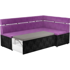 Кухонный угловой диван Мебелико Классик микровельвет фиолетово/черный правый Классик микровельвет фиолетово/черный правый - фото 3