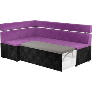 Кухонный угловой диван Мебелико Классик микровельвет фиолетово/черный левый