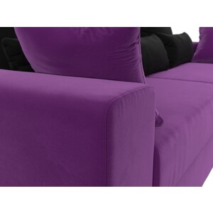 Диван-еврокнижка АртМебель Майами микровельвет фиолетовый подушки черные
