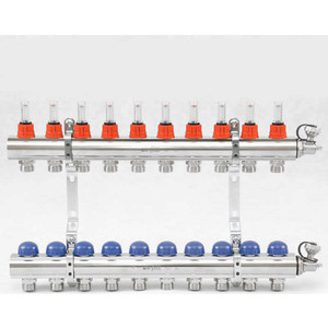 фото Коллекторная группа uni-fitt 1''х3/4'' 10 выходов с расходомерами и термостатическими вентилями (440e4310)