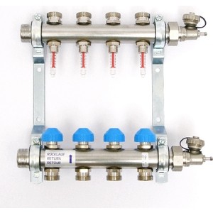 фото Коллекторная группа uni-fitt н 1''х3/4'' 4 выходов с расходомерами и термостатическими вентилями (455w4304)