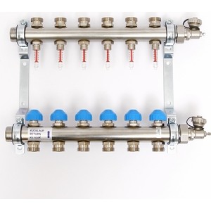 фото Коллекторная группа uni-fitt н 1''х3/4'' 6 выходов с расходомерами и термостатическими вентилями (455w4306)