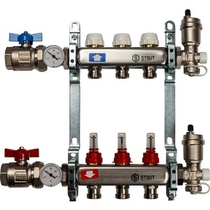 

Коллекторной блок STOUT 1''х3/4'' 3 выходов с расходомерами (SMS 0907 000003), 1"х3/4" 3 выходов с расходомерами (SMS 0907 000003)
