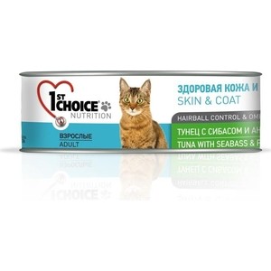 фото Консервы 1-st choice adult cat skin & coat tuna with seabass & pineapple тунец с сибасом и ананасом здоровая кожа и шерсть для кошек 85 г (102.6.004)