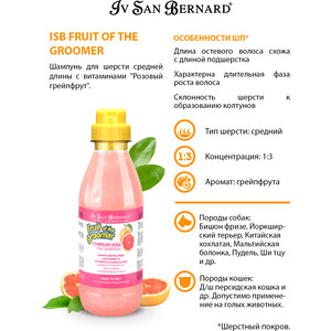 Шампунь Iv San Bernard Fruit of the Grommer Pink Grapefruit Shampoo for Medium Coat восстанавливающий с витамином B6 для шерсти средней длины 500 мл - фото 5