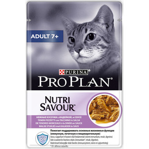 фото Паучи pro plan nutri savor adult cat 7+ chunks turkey in gravy кусочки в соусе с индейкой для кошек старше 7 лет 85 г (12342497)